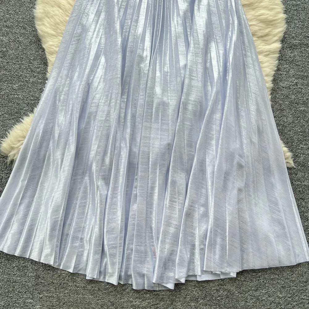 Elegancka sukienka letnia w stylu vintage, satynowa, z krótkim rękawem, inspirowana koreańską modą boho, długa sukienka damska.