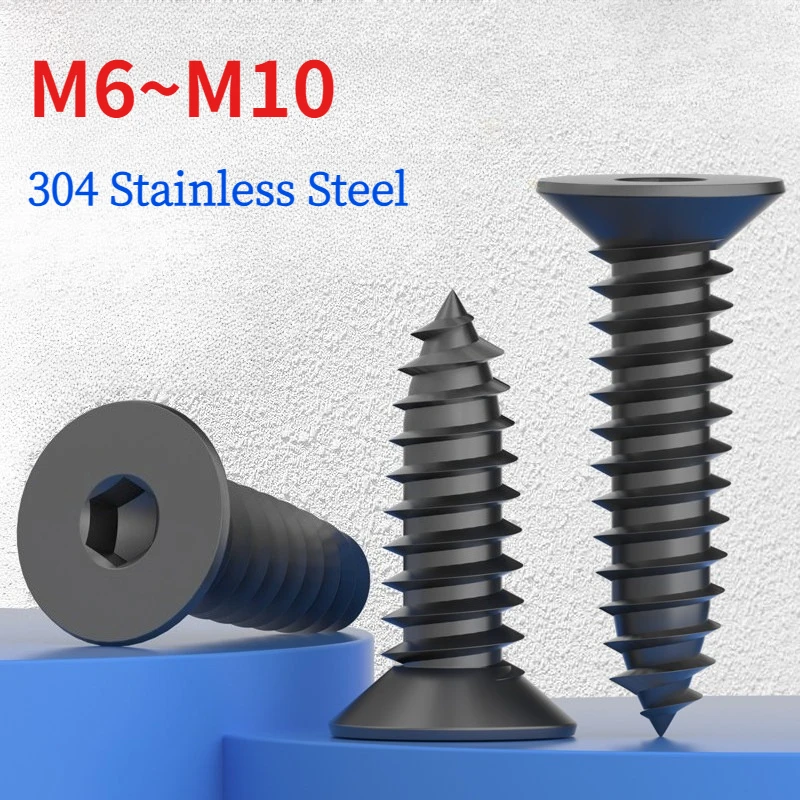Guangluo M6 M8 M10 SUS304 Stainless Steel Black Allen Hex Socket Flat Countersunk Head Bolt L=12-100mm Self Tapping Screw Bolt