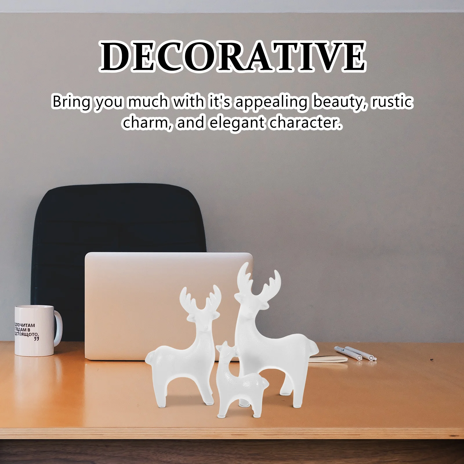 

3Pcs Ceramic Elk Decoration Vintage Rustic Ceramic Ornaments for Home Office Desk Table Christmas Living Room Accessories
