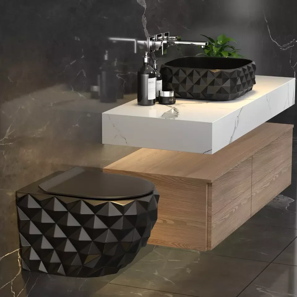 Modern black basin custom color toilet ceramic wall-mounted toilet black wall-mounted toilet set