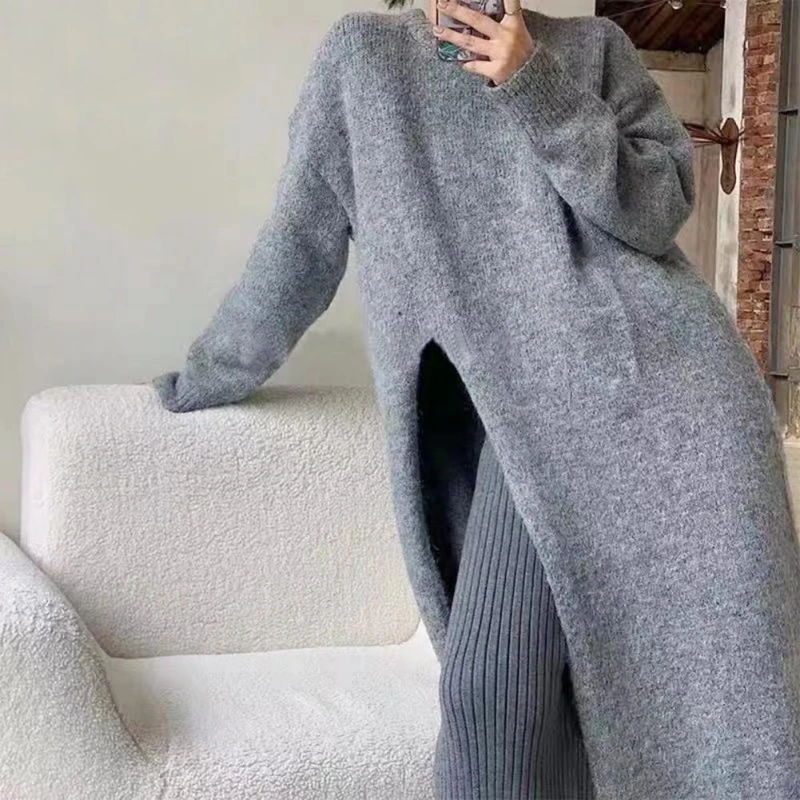 

Knitting Sweater Popular Cutting O-Neck Side Hem Fashion Women Sweater Jumper Female Clothing Sweater Dress Sweater Jumper