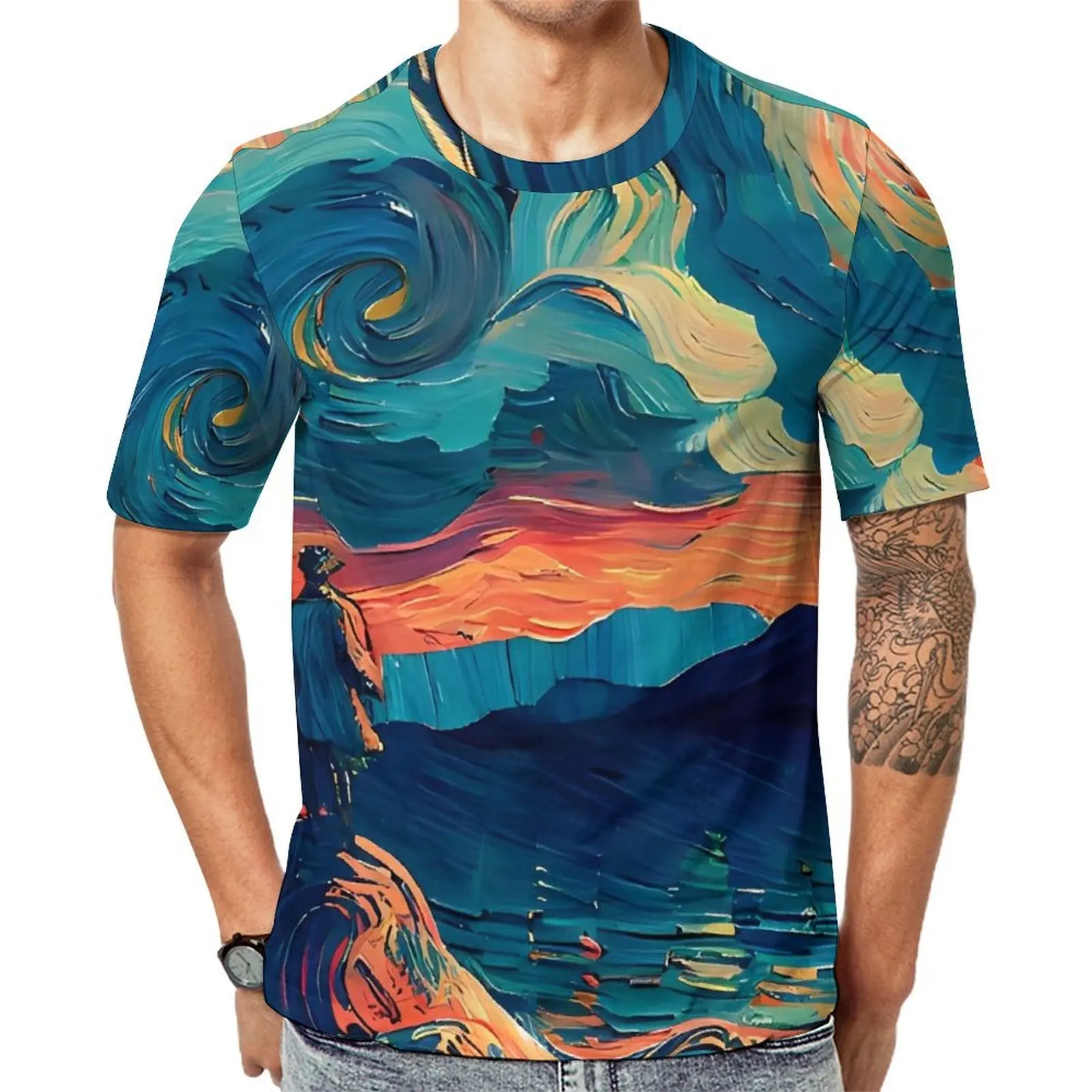 Men Illustrations Inspired by Van Gogh T-Shirt Popular T Shirts Short Sleeve Design Tops Cheap Summer Y2K Oversized Top Tees
