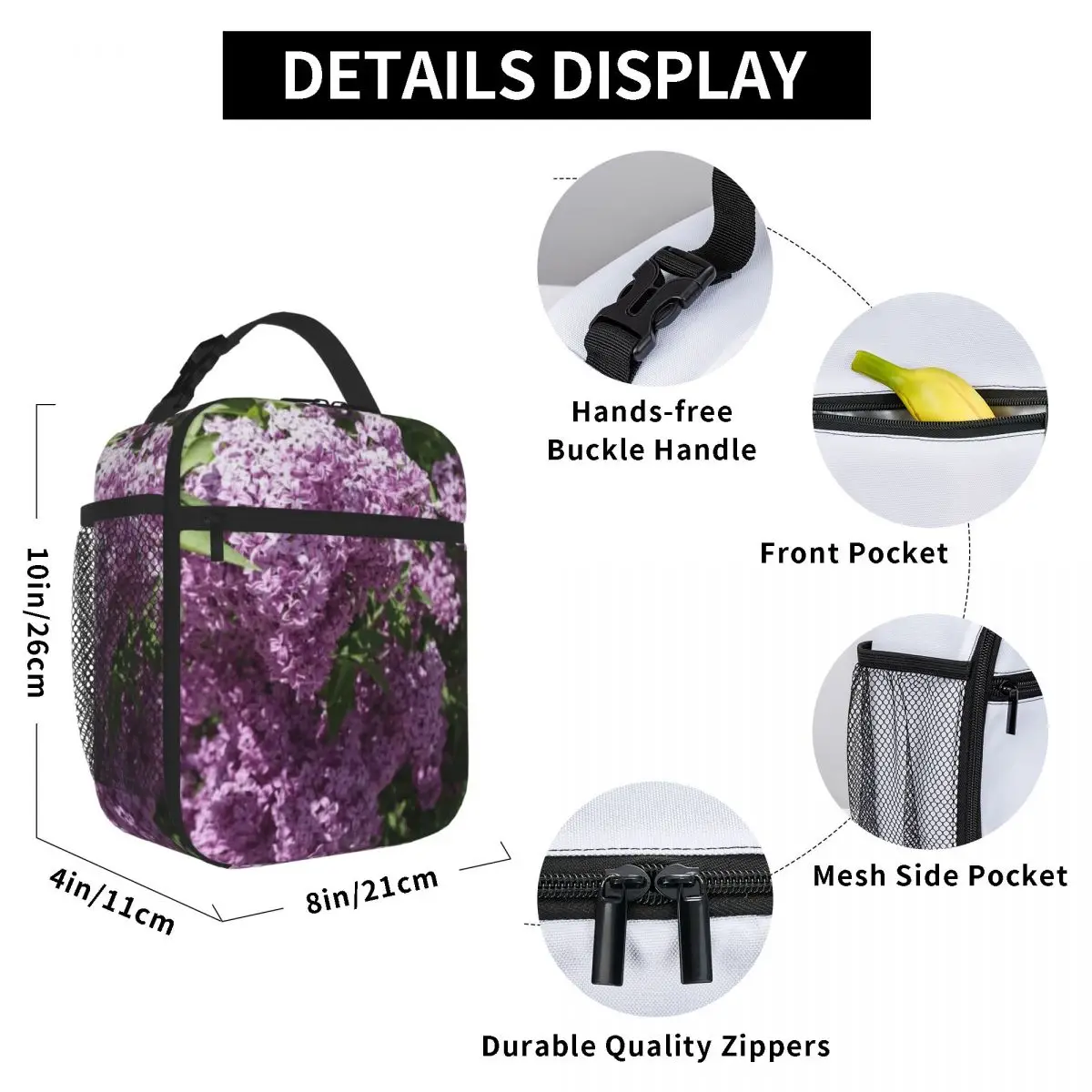 Bestselling Vivid Fragrant Lilac Bush Blooming In The Sunshine Foldable Design Shoulder Lunch Bag Preschool Lunch Kids Lunch Bag view 6