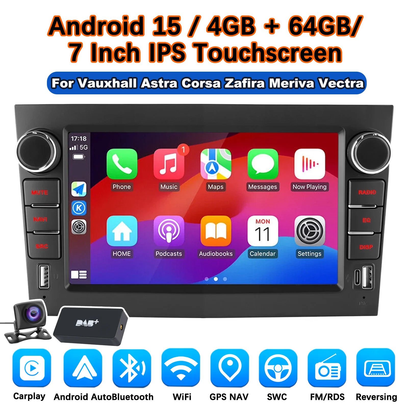 MOPECT Draadloze CarPlay Android Auto Autoradio voor Opel Astra Vectra Vauxhall Antara Zafira Corsa Vivaro Meriva BT RDS DAB+ DVR