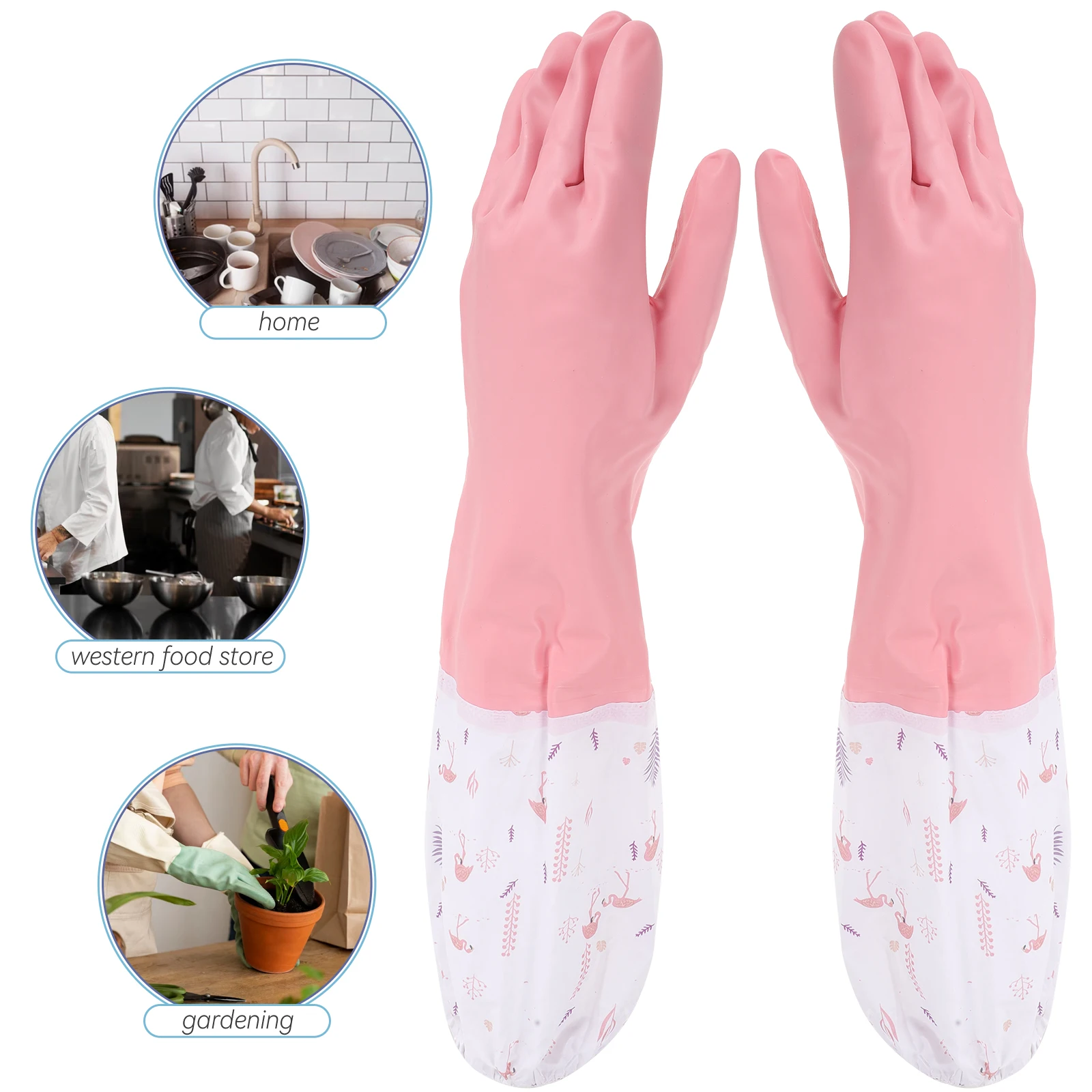 

4pcs Long Dishwashing Household Waterproof Cleaning Reusable Kitchen Gloves For Washing Dishes Oil Stain Resistant Extended