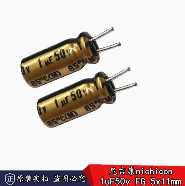 30pcs/lot Japanese original Nichicon FG 1uF 50v audio electrolytic capacitor fine gold signature version 5x11mm free shipping