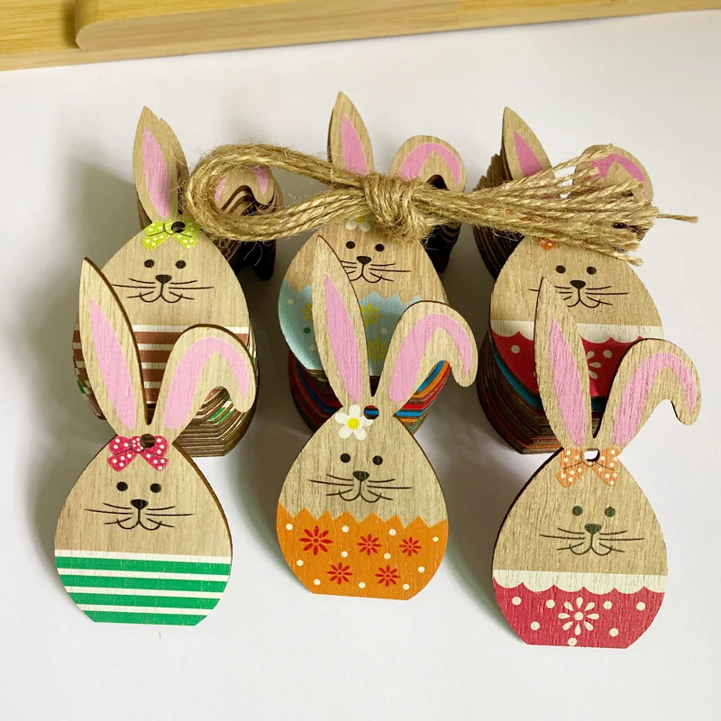 Chips de lapin en bois, artisanat en bois de pâques, lapins en bois peints au hasard pour la décoration de la maison, jouet joyeux pâques pour enfants, bricolage, 10 pièces