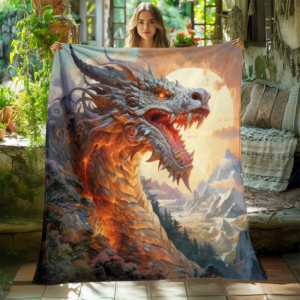 1pc Dragon King Blanket Printed Thin Blanket.Four Season Blankets Suitable for Sofas,beds,living Rooms,travel,soft and Nap Offic