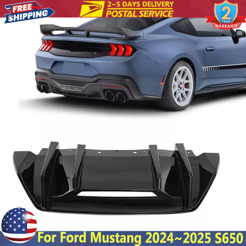 

For Ford Mustang S650 GT EcoBoost 2024 2025 V2 AMPP Gloss Black Shark Fin Car Rear Bumper Diffuser Splitter Spoiler Molding