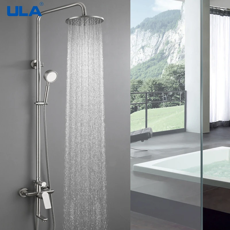 

ULA Brushed Shower Faucet Bathroom Faucet Mixer Tap Stainless Steel Bathtub Faucet Rain Shower Head Set Rainfall Shower System