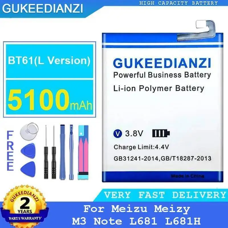 

Mobile Phone Battery 5100Mah High-Capacity BT61 L Version For Meizu Meizy M3 Note L681 L681H
