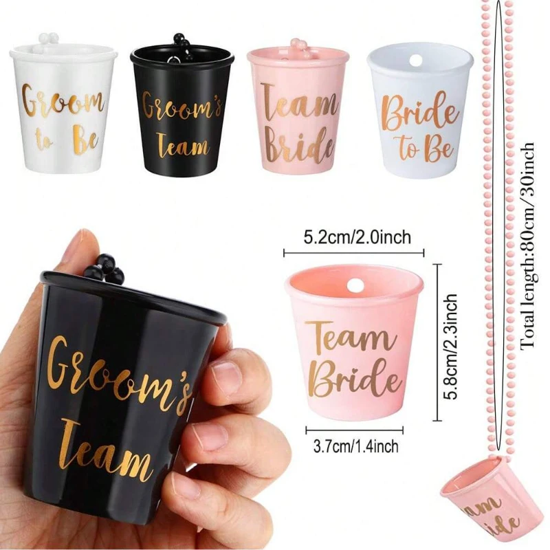 12pcs Team Bride Cups Bride To Be Plastic Shot Glasses Necklace Wedding Bridal Shower Bachelorette Hen Party Decor Drinking