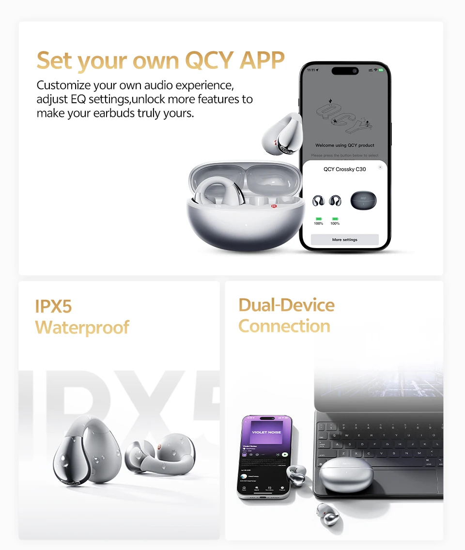 QCY T33S Open-Ear-Ohrhörer Crossky C30S Ultra-Comfort Clip-On-Ohrhörer Drahtlose Bluetooth 6.0 LDAC Hi-Res Audio 40H-Kopfhörer – Detail 12