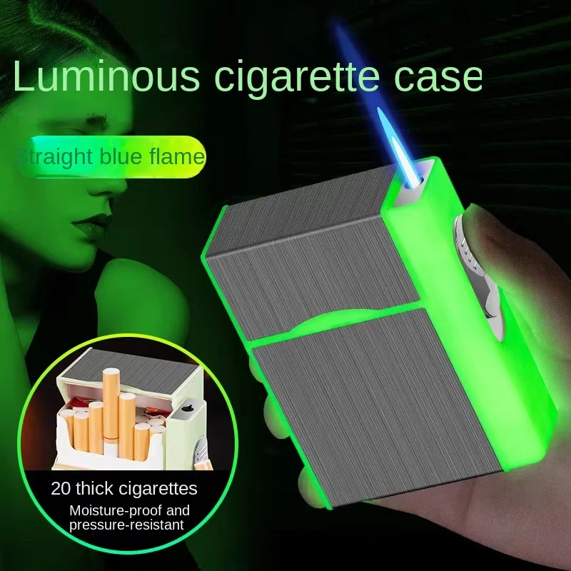 Gas-Electric Dual-Use Luminous Cigarette Case, 20 Thick Sticks, A Pack, Men\'s Cool Cigarette Case, Best-Selling, New