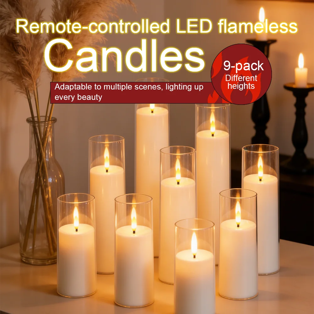 Flickering LED Electronic Candles 9 Pack with Remote Timer Battery Operated for Candle Light Dinner Prayer Home Decoration