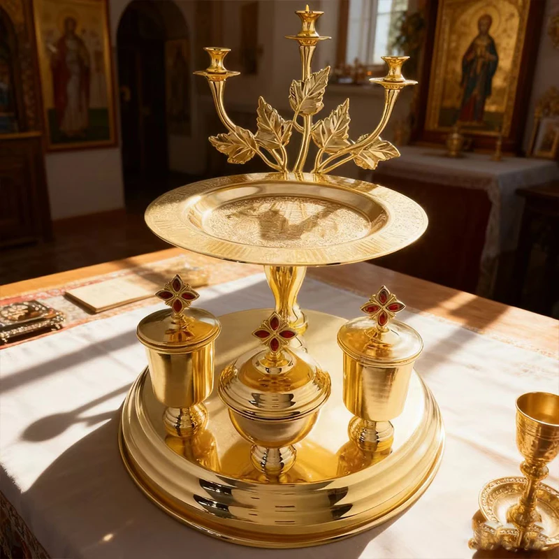 Orthodox Multi-Layer Ceremonial Utensils Candle Holders Holy Items Storage Belief Inheritance Prayer Religious Ritual Utensils