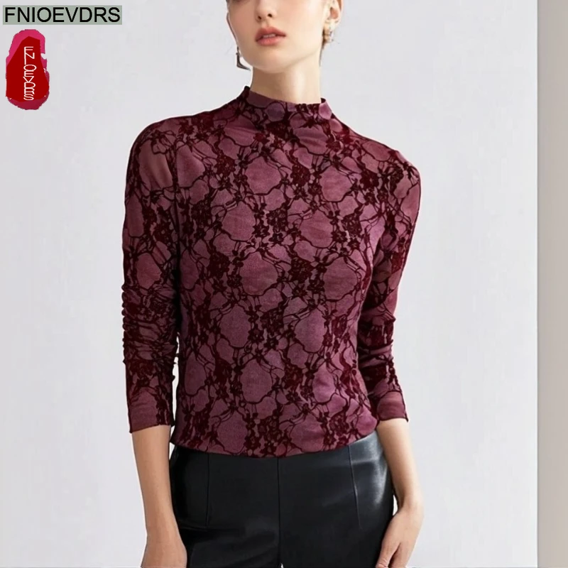 

Водолазка, черные прозрачные сетчатые топы, блузка, женская осенняя элегантная офисная женская рубашка с длинным рукавом в стиле ретро, винтажные базовые рубашки с цветочным принтом