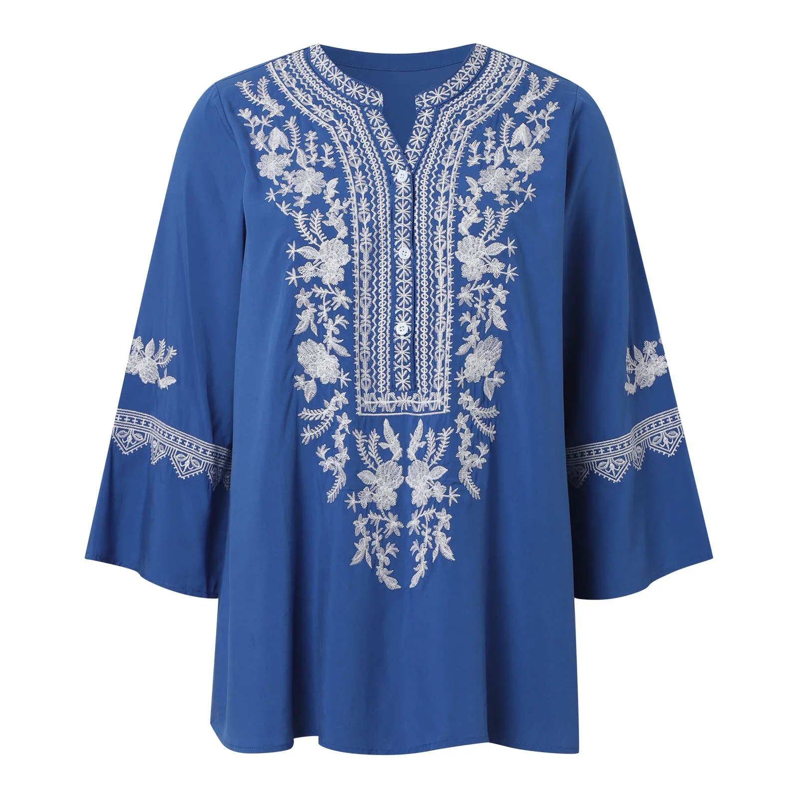 Traditional Mexican Embroidered Tops For Women Plus Size Vintage Floral Tunic Shirts Flowers Embroidery Dark Womens T Shirt