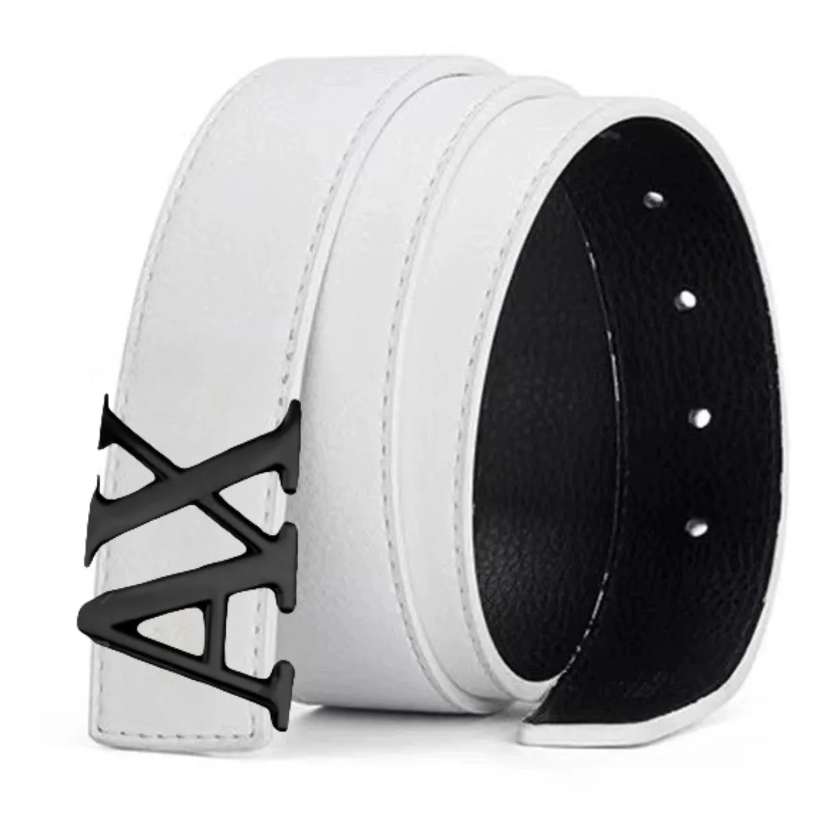 حزام فستان من جلد البولي يوريثان قابل للعكس للرجال، حزام بإبزيم أسود، عيد الحب #3