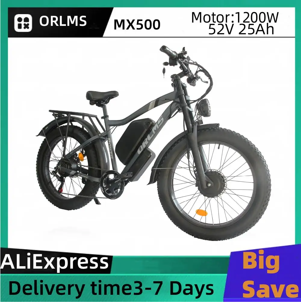 

ORLMS MX500 Электрический велосипед для взрослых, двигатель 1500 Вт, аккумулятор 52 В, 25 Ач, электрический велосипед, 24-дюймовый вездеходный электровелосипед с толстыми шинами