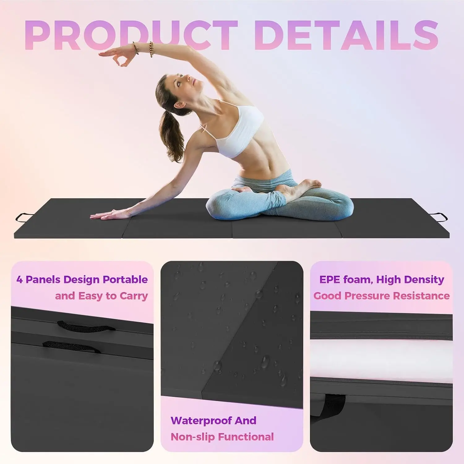 2 Inch Thick Foldable Yoga Mat Easy Storage For Travel Yoga Pilates Home Exercise Floor Mat Non-Slip Portable Exercise Mat Lightweight Gym Camping Sleeping Pad Waterproof Easy Clean