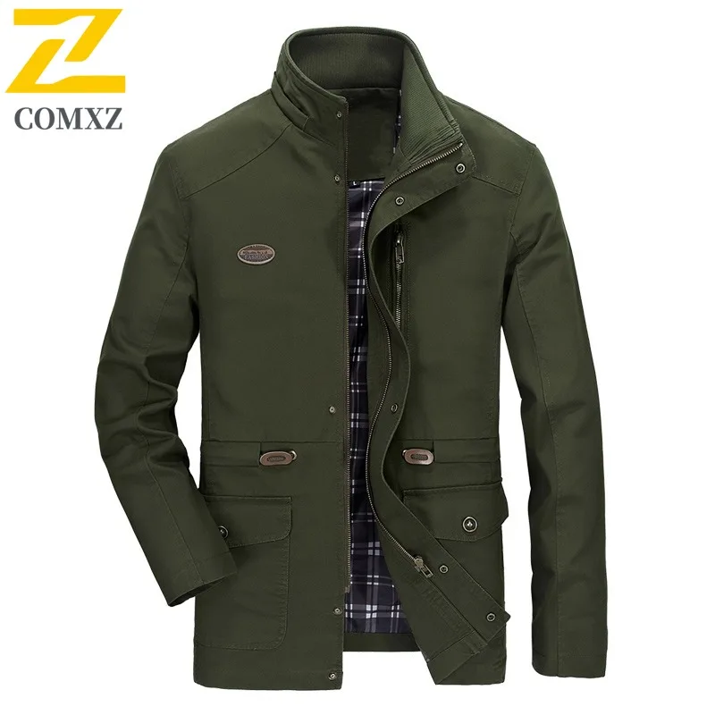 COMXZ Autumn Winter Men Longline Trench Coat Stand Collar Detachable Hood Loose Fit outdoor Coat lightweight windbreaker 2025