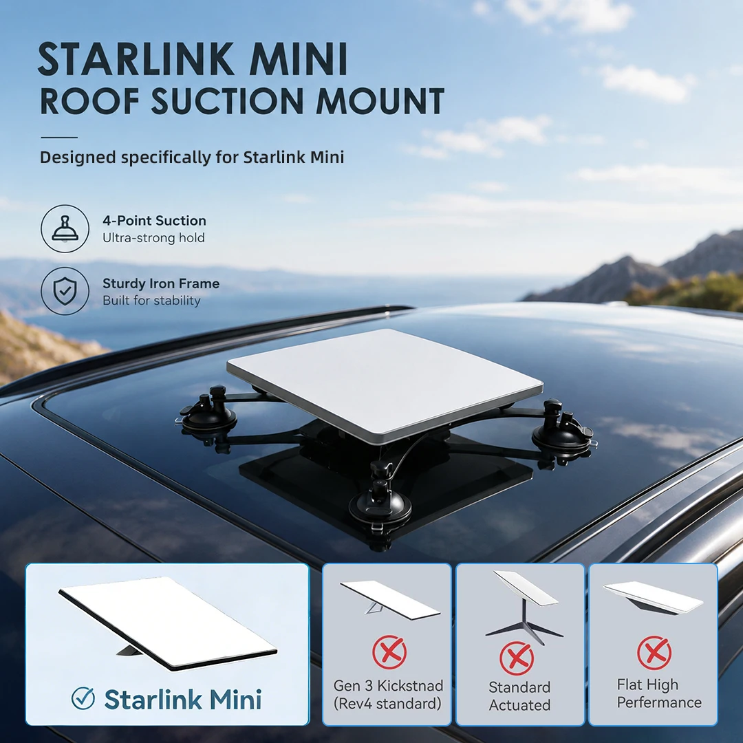Starlink Mini suction cup holder, car sunroof mounting bracket, thick iron frame with 4 large suction cups, portable vehicle-mou