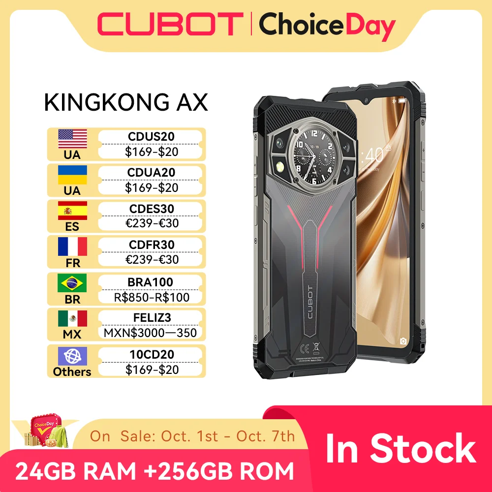 Cubot KINGKONG AX, smartphone robusto ultrasottile Android 14, Helio G99, 24 GB di RAM (12+12 GB), 256 GB di ROM, schermo 120 Hz, 100 MP, NFC