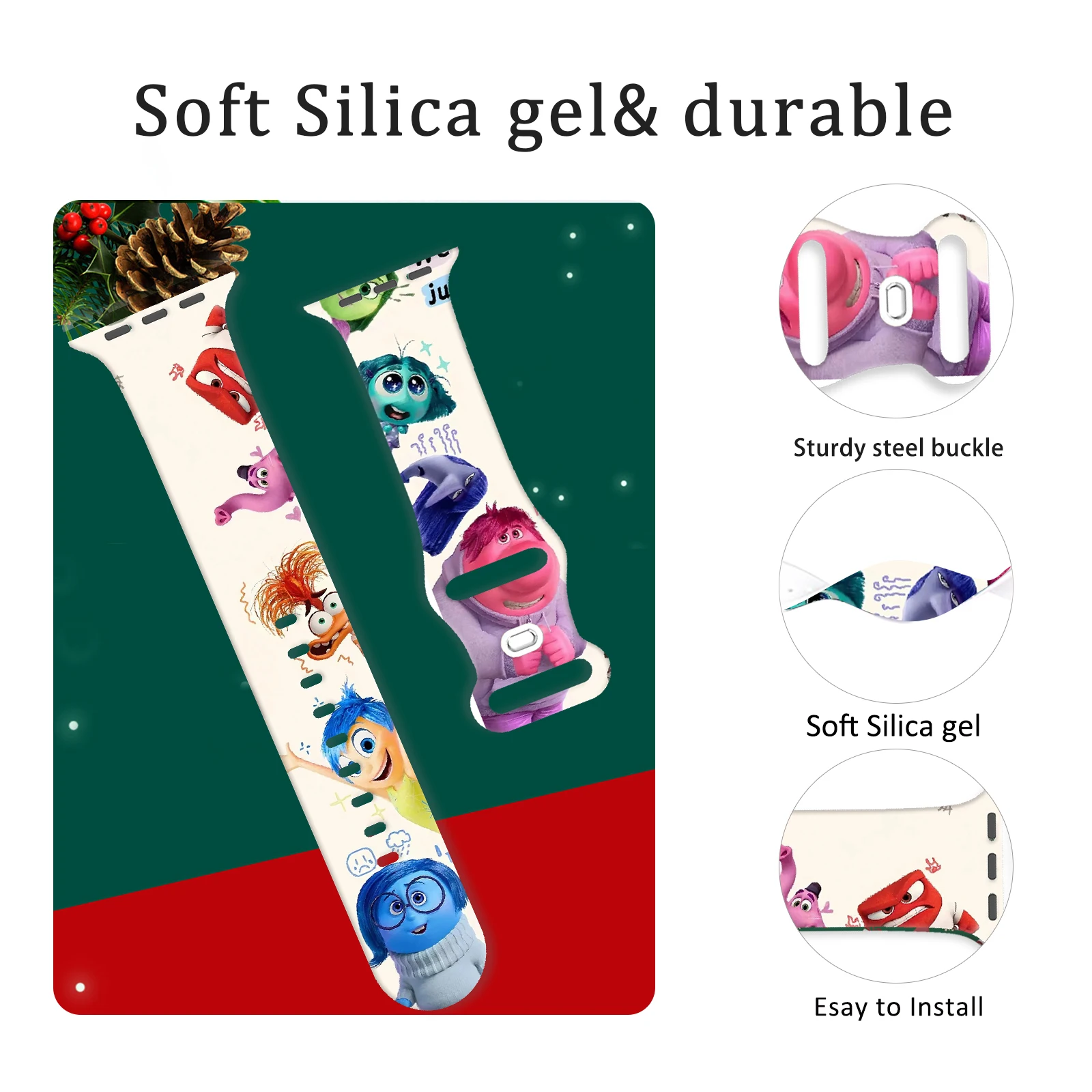 Inside Out 2 Printed Strap for Apple Watch 11 10 9 8 Silicone Band Replaceable Bracelet for iWatch 46mm 45mm 42mm 41mm Watchband