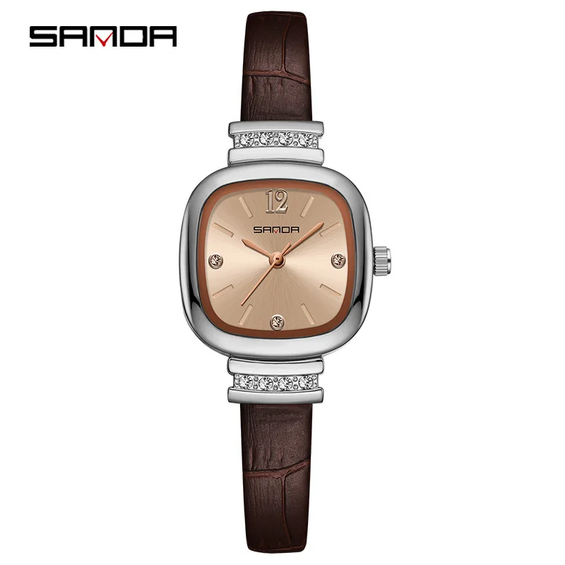 SANDA7052 Luxury Women's Diamond Set Watch Elegant Retro Design Lightweight 9MM Waterproof Mineral Glass Fashion Sunshine Dial