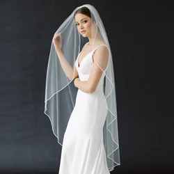 TOPQUEEN V14 Wedding Veil Short Pencil Edge Simple Bridal Veils One Laye Elegant Rochii Wedding Veil Long with Comb Soft Single
