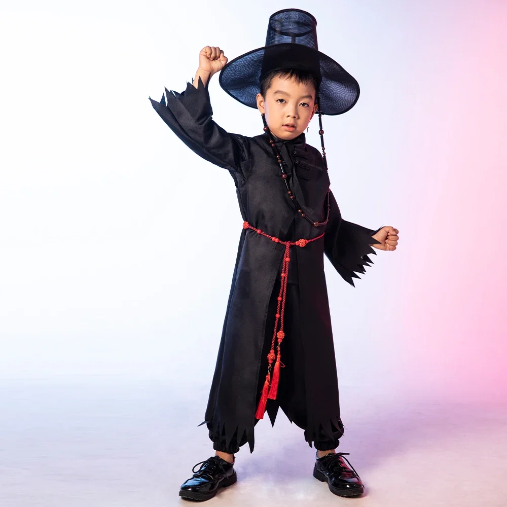 أطقم أزياء تنكرية للأطفال باللون الأسود لـ K-POP Sagas Boy Qin Yu Man للمراهقين ملابس حفلات الهالوين أنيمي