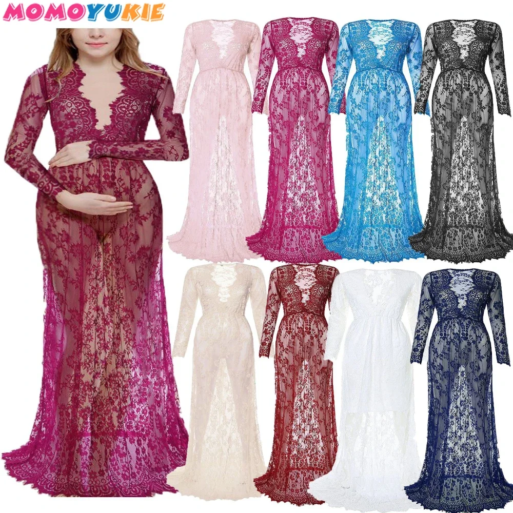 

Maternity Photography Props Long Wedding Dress Gown Lace Pregnancy Fancy Shooting Photo Summer Shoulderless Pregnant Clothes New