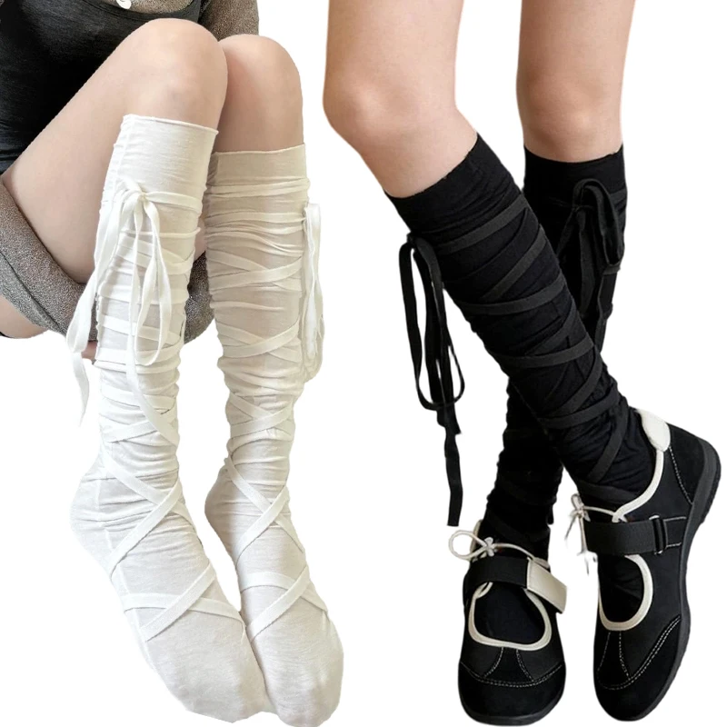 Overknee-Socken mit Schnürung und Schleife, Oberschenkelhohe Strümpfe, weiche, dehnbare, atmungsaktive lange Socken für Damen, süßer Retro-Stil für das tägliche Outfit