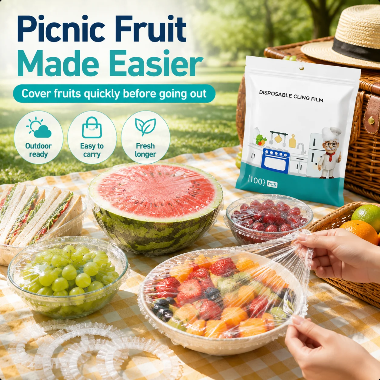 Disposable Elastic Cling Film Covers 100Pcs Stretch Bowl Lids One-Second Seal Food Fresh Keeping Cover Kitchen Leftovers Storage