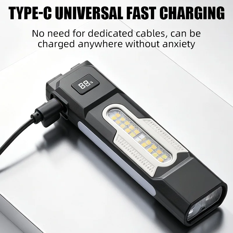 Rechargeable COB LED Work Light Digital Display Type-C Magnetic RGB Flashlight Pocket Clip Inspection Lamp Outdoor