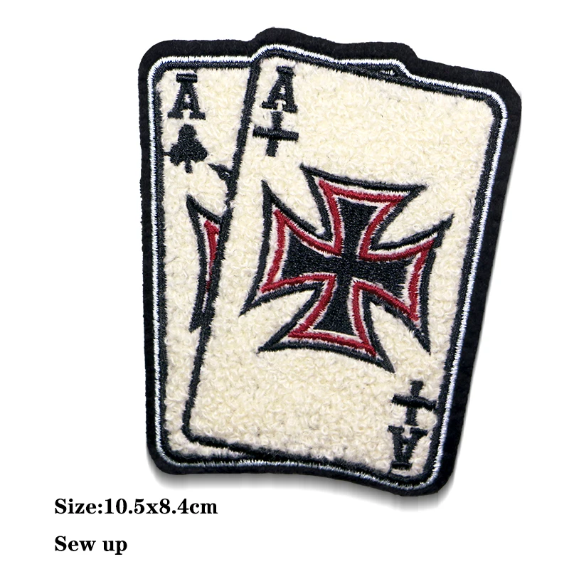 Round Wing Crown Tennis Racket Playing Card Shield Icon Embroidery Applique Patch For Clothing DIY Iron on Patch on the stickers