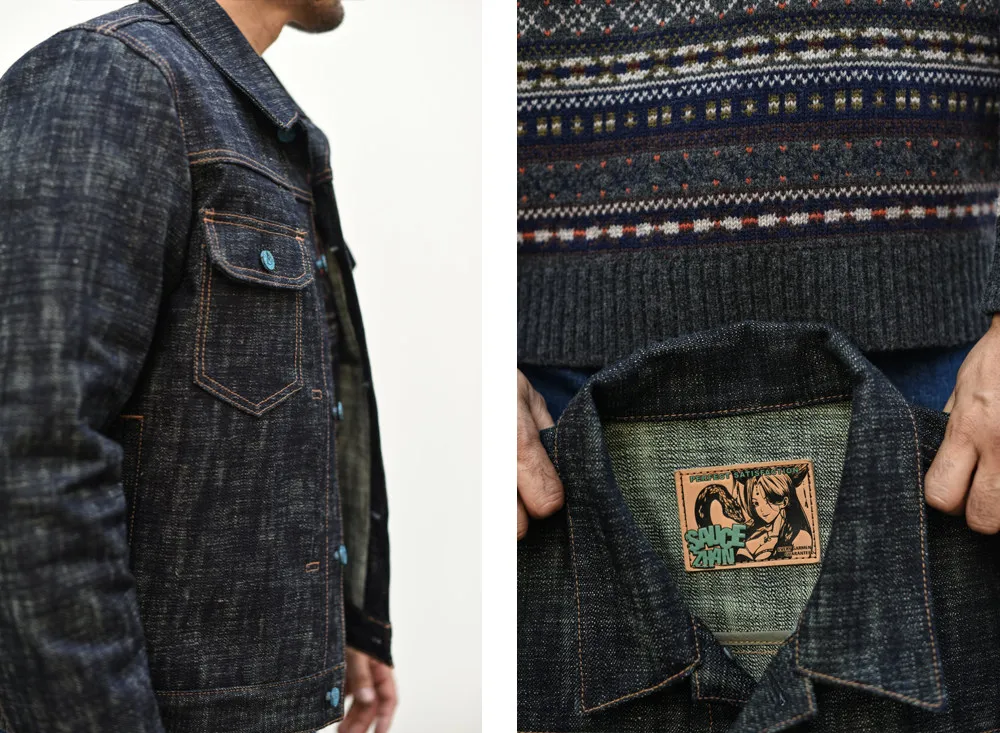 Sauce Zhan Men's Denim Jacket 20oz Heavyweight Selvedge Denim Slub Yarn Double-Dyed Year of The Snake Edition Loose Fit