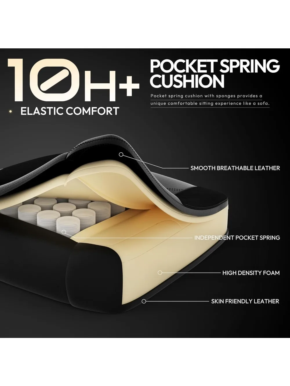 كرسي ألعاب مع وسادة زنبركية للجيب، كرسي كمبيوتر لألعاب الفيديو مع مسند للقدمين للبالغين، كرسي جلدي عالي الظهر