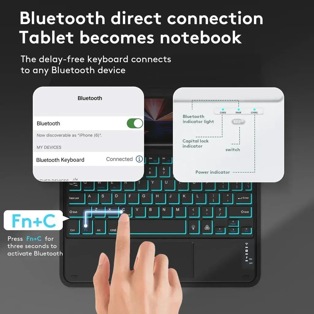 حافظة لوحة مفاتيح للأجهزة اللوحية بإضاءة خلفية لهاتف أمازون فاير HD 10 Plus 2023 HD 10 2021 Fire Max 11 بوصة غطاء حامل حافظة لوحة مفاتيح بلوتوث