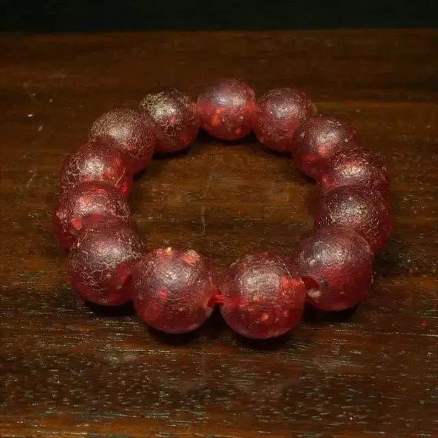 Natural Blood Red Amber Prayer Bead Bracelet, Vintage Tibetan Buddhist Mala Beads, Traditional Religion Worry Bracelet for Men W