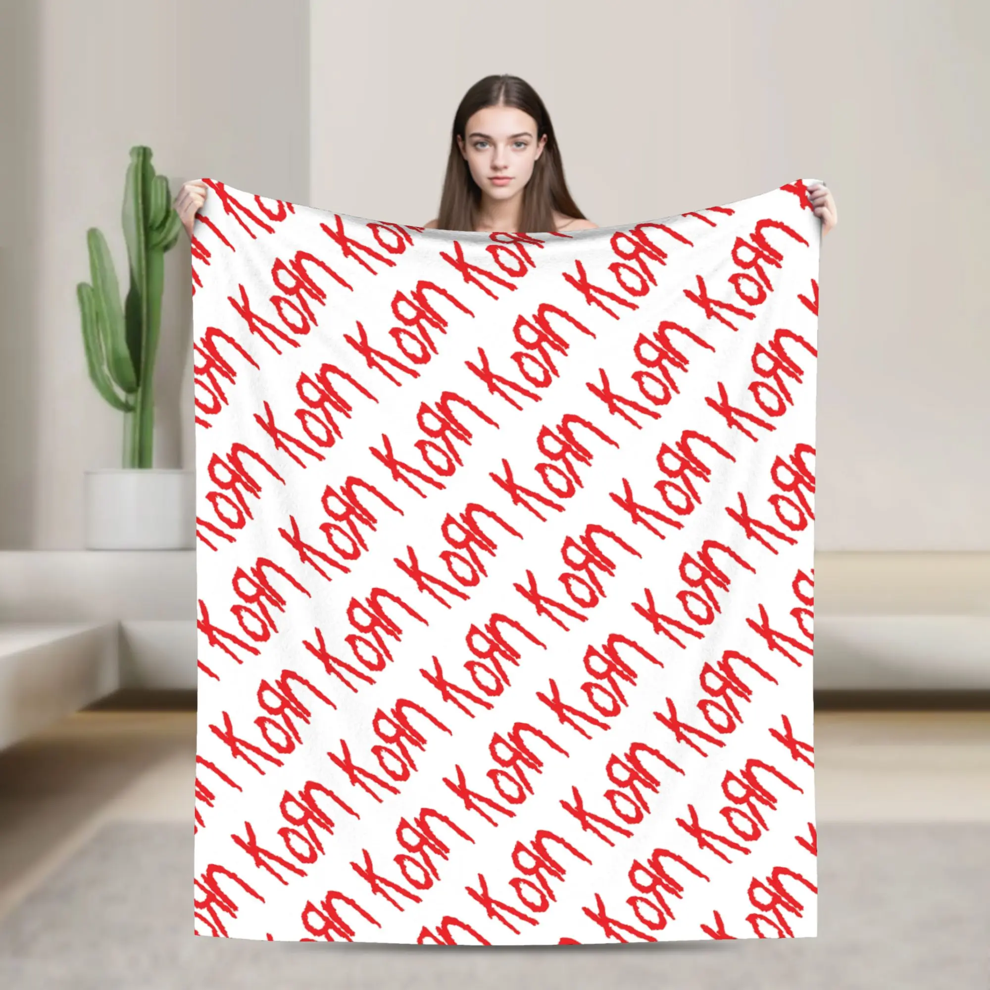 Korns Red Logo Blankets Flannel Spring Autumn Rock Music Band Breathable Lightweight Throw Blanket for Sofa Couch Bedding Throws