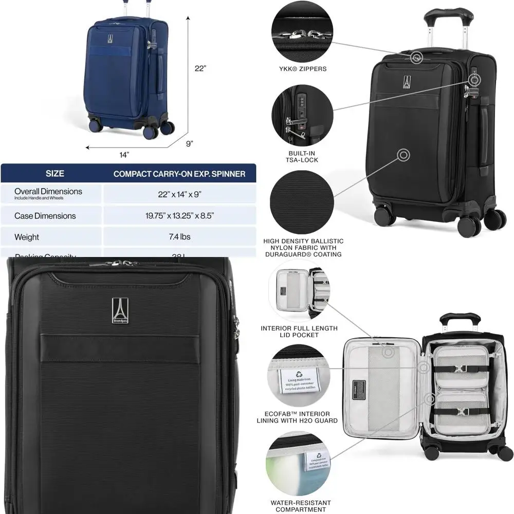 

Lightweight Expandable 20-Inch Spinner Carry-On Suitcase with TSA Lock for Men and Women in Black
