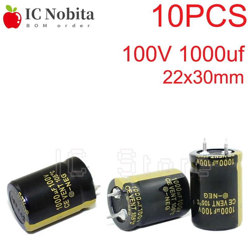 

10PCS 100V 1000uf Capacitor Low ESR High Frequency 22x30mm 100V1000uf Audio Aluminum Electrolytic Capacitor Hifi Amplifier 22*30