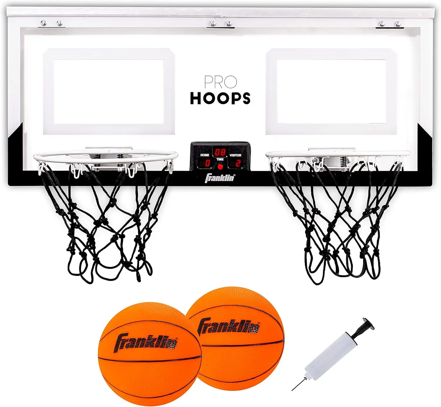 

Over The Door LED Basketball Hoop with Steel Rim, Mini Basket, Ball and Pump - Light Up Backboard for Indoor Fun