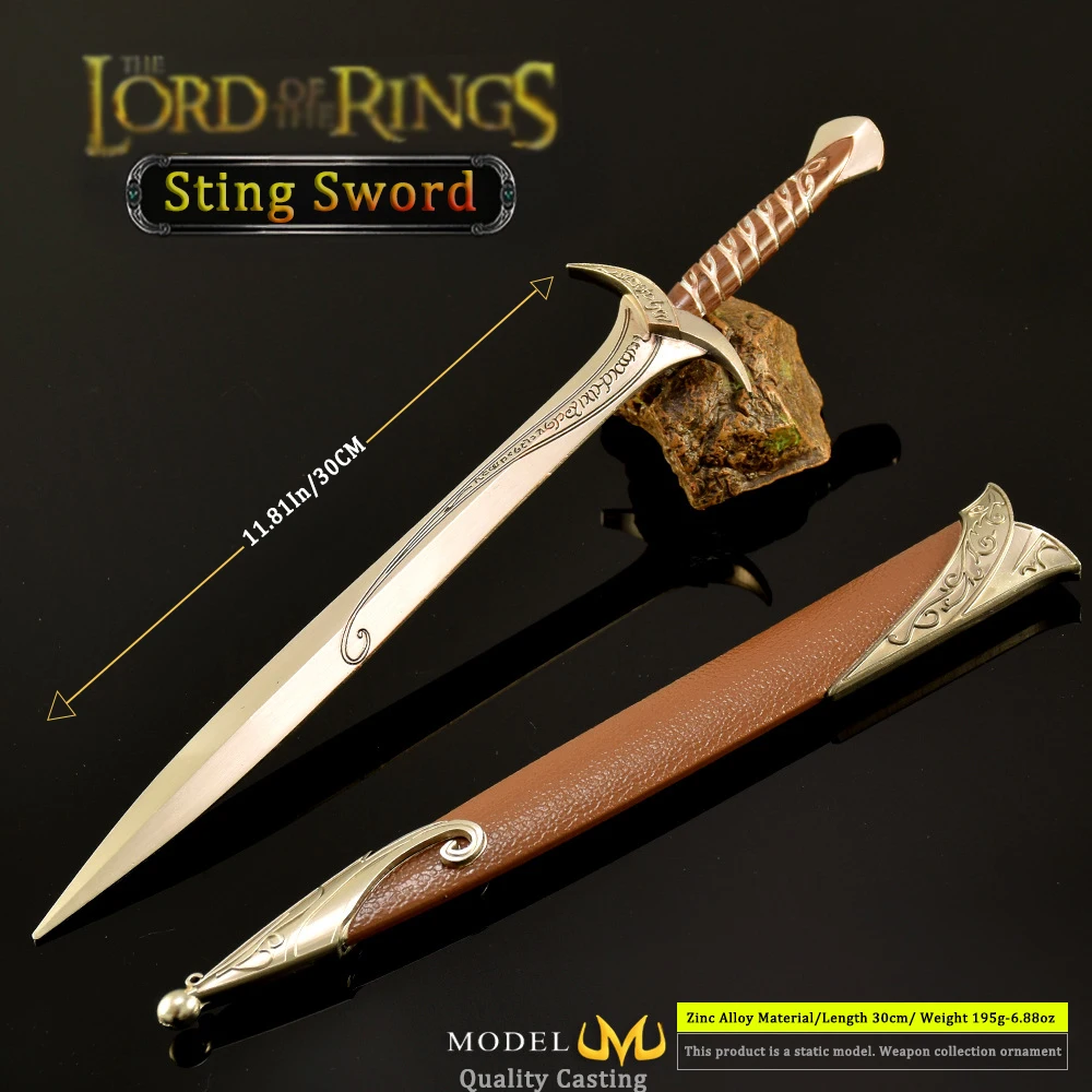 30 سنتيمتر ستينغ السيف الهوبيت بيلبو باجينز القرون الوسطى الأجهزة الطرفية تقطيعه المعادن سيف ساموراي سلاح نموذج سلاسل المفاتيح الحلي دمى هدايا