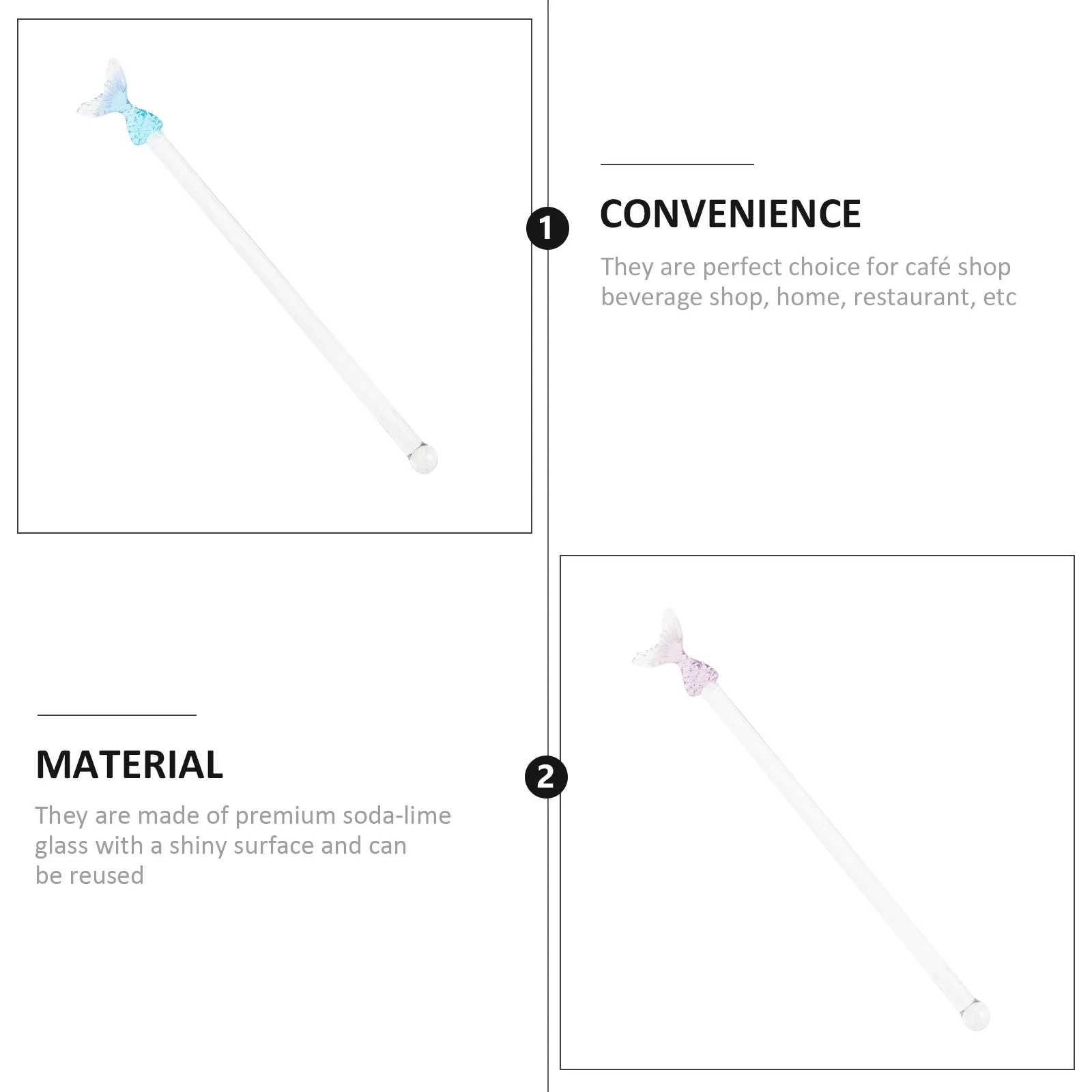 

2Pcs Long Handle Stir Sticks Premium Glass Stirring Rods for Coffee Wine Cocktail Beverages Reusable Home Bar Cafe Decorative