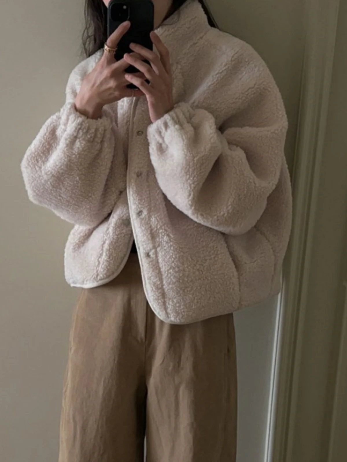 

Lamb Fur Jacket Women's Autumn Winter Thickened Short Loose Lazy Style Small Size Fleece Short Top Trendy Commute Style