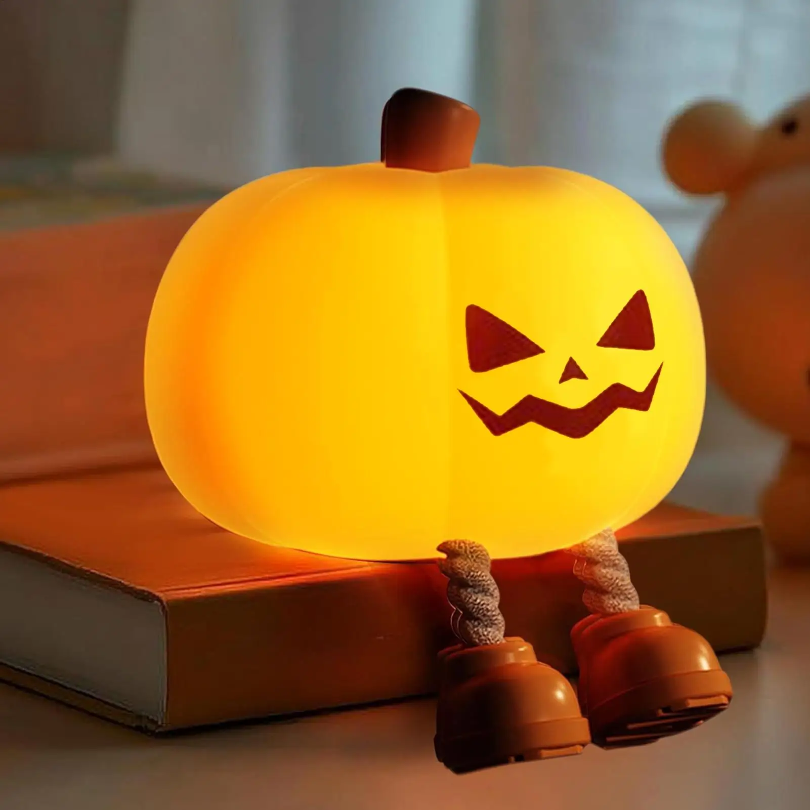 

Cute Silicone Night Lamp Pumpkin Night Light Halloween Ghost Witch Decoration Dimmable Timer Bedside Decoration Children Gift