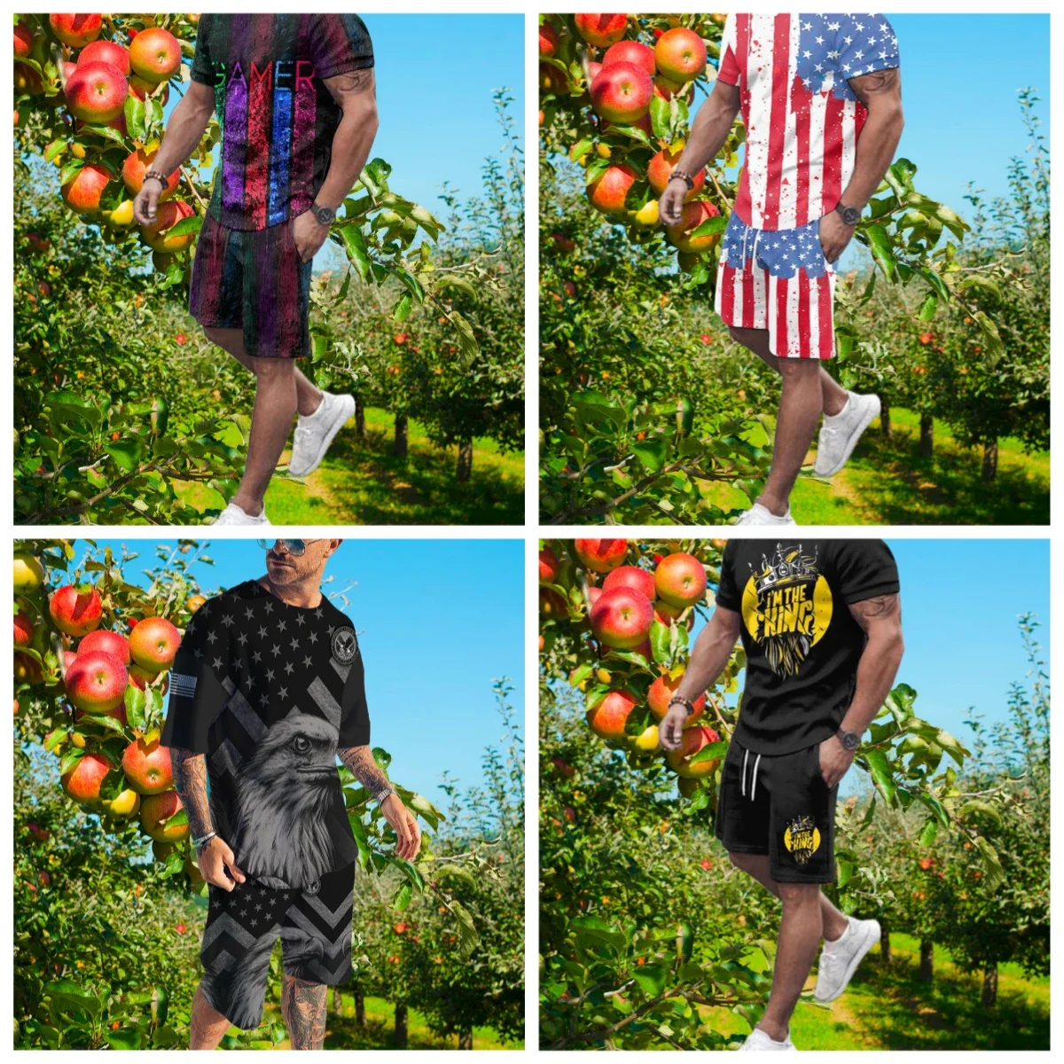 

25 Summer Hot Selling Men's Shorts Short Sleeved Set with 3D Printing, Quick Drying, Breathable, Fashionable and Comfortable Set